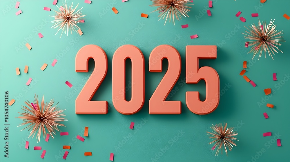 Aufkleber Sleek and futuristic new year 2025 scene with bold modern typography and minimal fireworks and confetti line art creating a clean and visually striking backdrop for advertisements and promotions