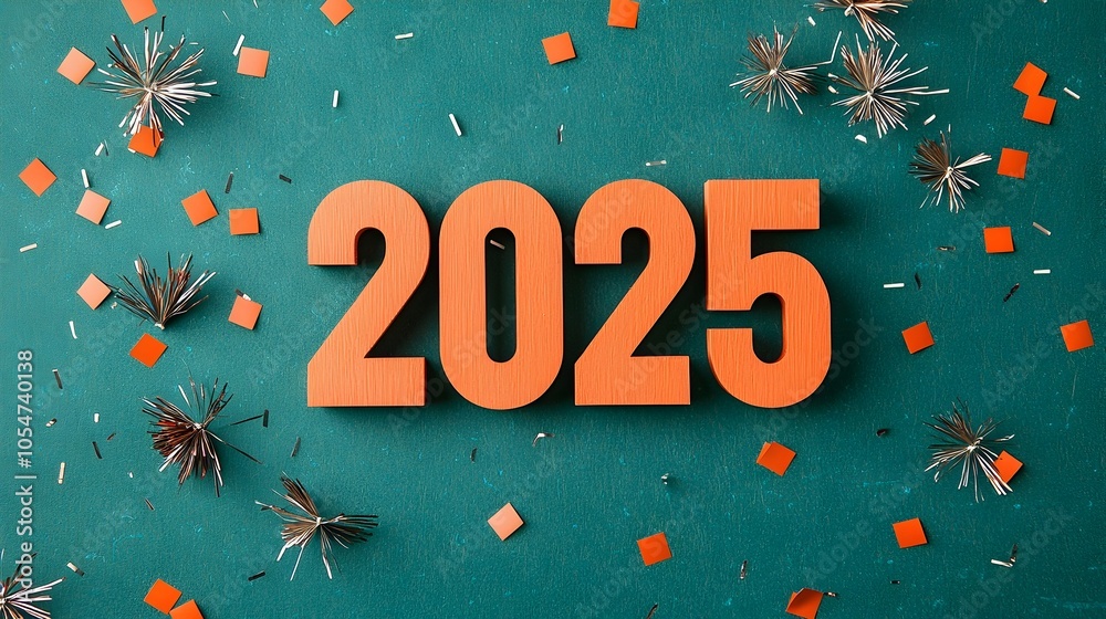Aufkleber sleek and futuristic new year 2025 countdown design with minimal fireworks and confetti line art lea