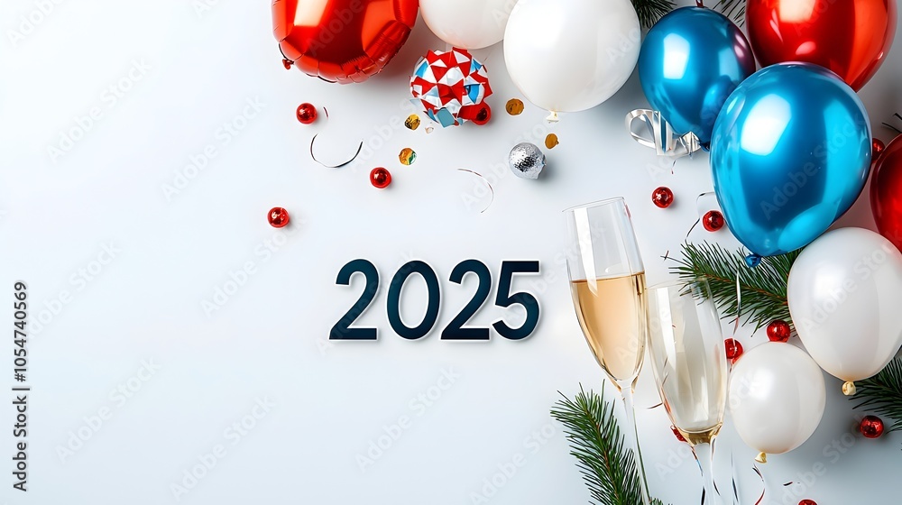 Poster A modern and bold geometric font design featuring minimalist line art of balloons and champagne glasses creating a visually striking and conceptual background for advertisements or