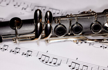 Close up of a Clarinet on Sheet Music