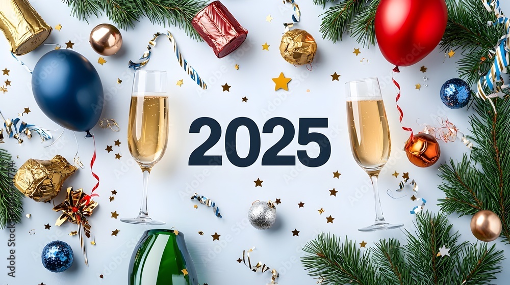 Poster sleek and modern geometric design featuring the year 2025 in a minimalist style accented by line art