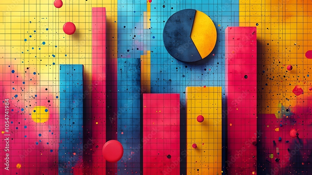 Poster Sophisticated data visualization featuring a combination of multi line charts overlaid on bold bar graphs set against a crisp grid background  This captivating display showcases detailed