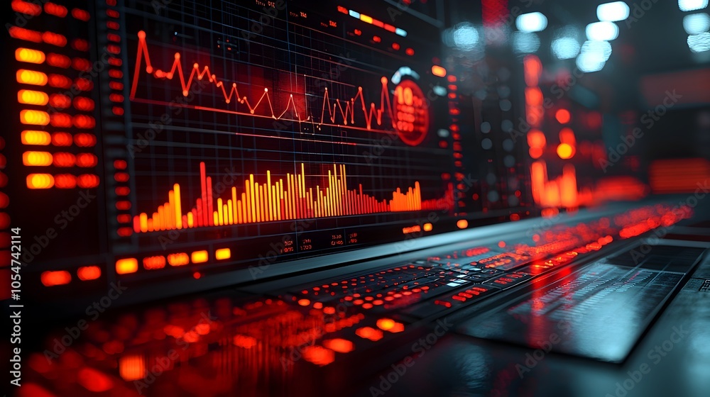 Poster Vibrant Dynamic Data Visualization with Overlapping Line and Bar Charts Representing Complex Business Trends and Financial Analysis