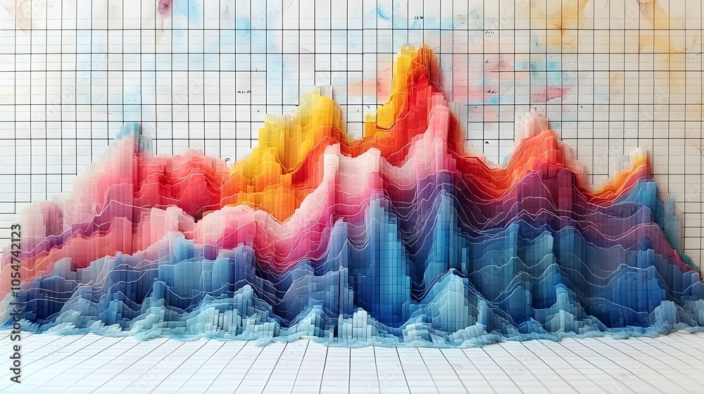 Poster Vibrant overlaid graph charts with dynamic line charts and bar charts set against a grid background