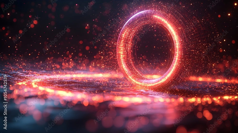 Poster Futuristic digital technology background with a creative circle shape composed of glowing lines and data points set against a dark backdrop representing big intelligence