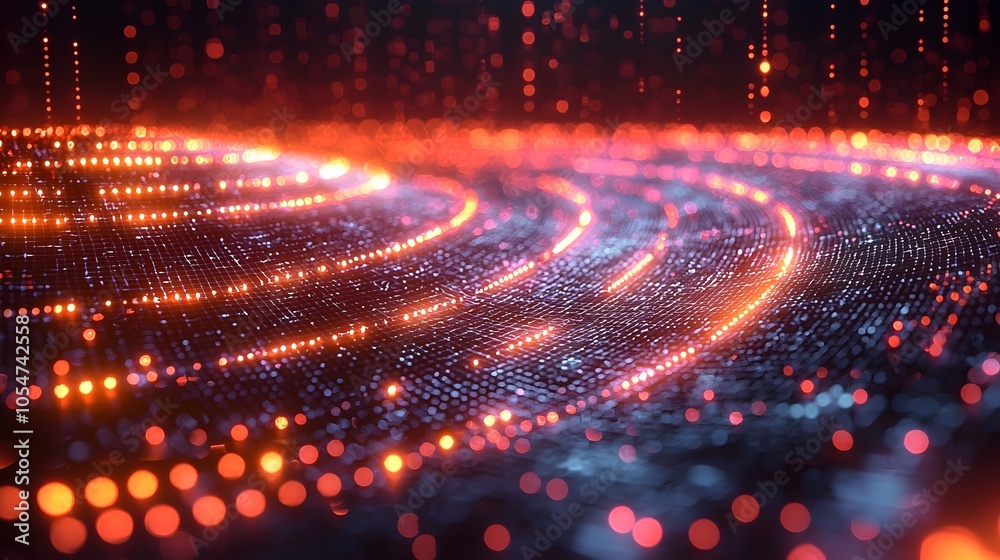 Aufkleber Futuristic digital tech circle with glowing lines and data points set against a dark backdrop representing big data and advanced technology in a 3D rendering