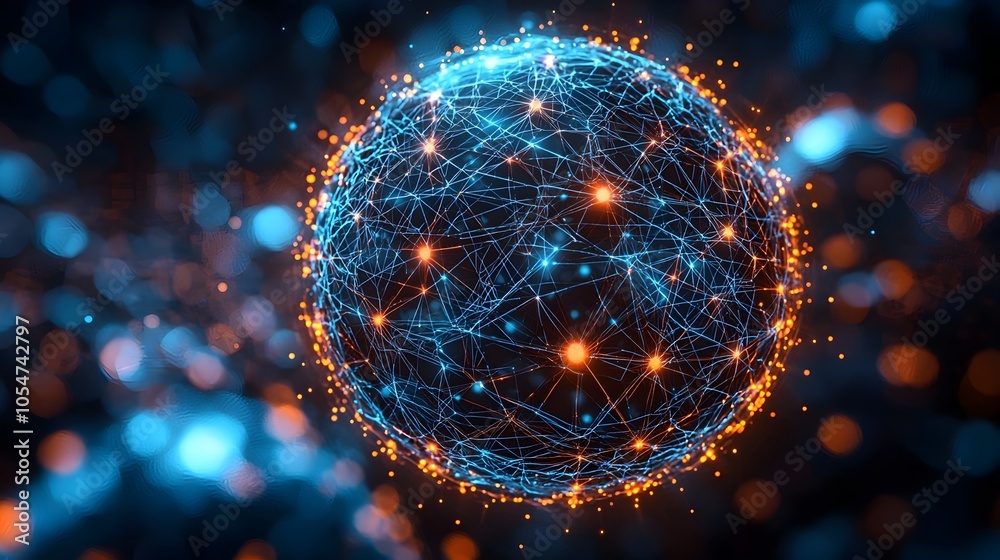 Poster Futuristic 3D tech circle design with glowing digital lines and points set against a dark background symbolizing big data and technological advancements
