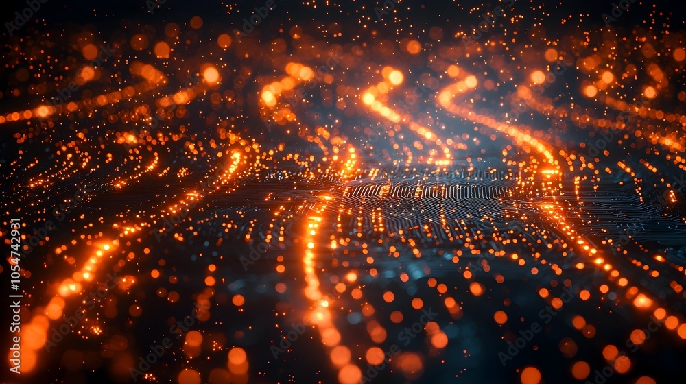 Aufkleber Futuristic abstract tech circle with glowing data streams and circuits floating in a dark backdrop representing advanced technology and big data in 3D