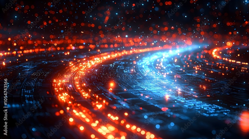 Aufkleber 3D rendered digital circle with neon tech elements floating in a dark background representing the concepts of big data advanced technology and the interconnected digital universe