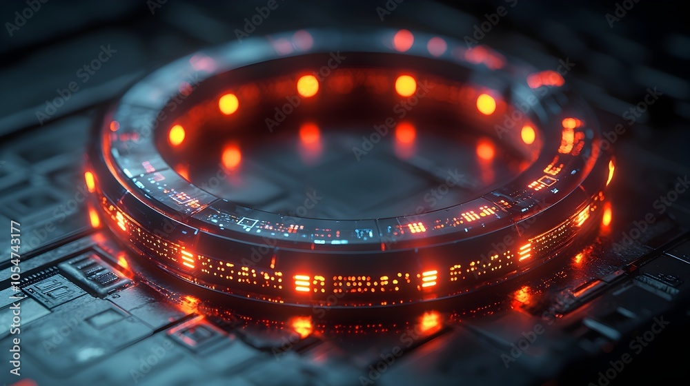 Poster Futuristic tech circle with glowing data streams and complex digital connections set against a dark backdrop symbolizing the power and complexity of big data in a 3D rendered scene