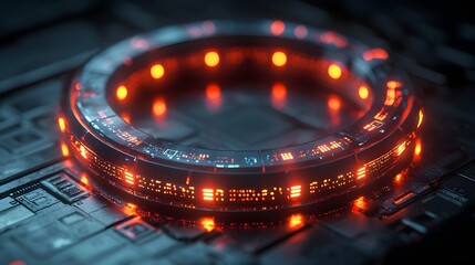 Futuristic tech circle with glowing data streams and complex digital connections set against a dark backdrop symbolizing the power and complexity of big data in a 3D rendered scene