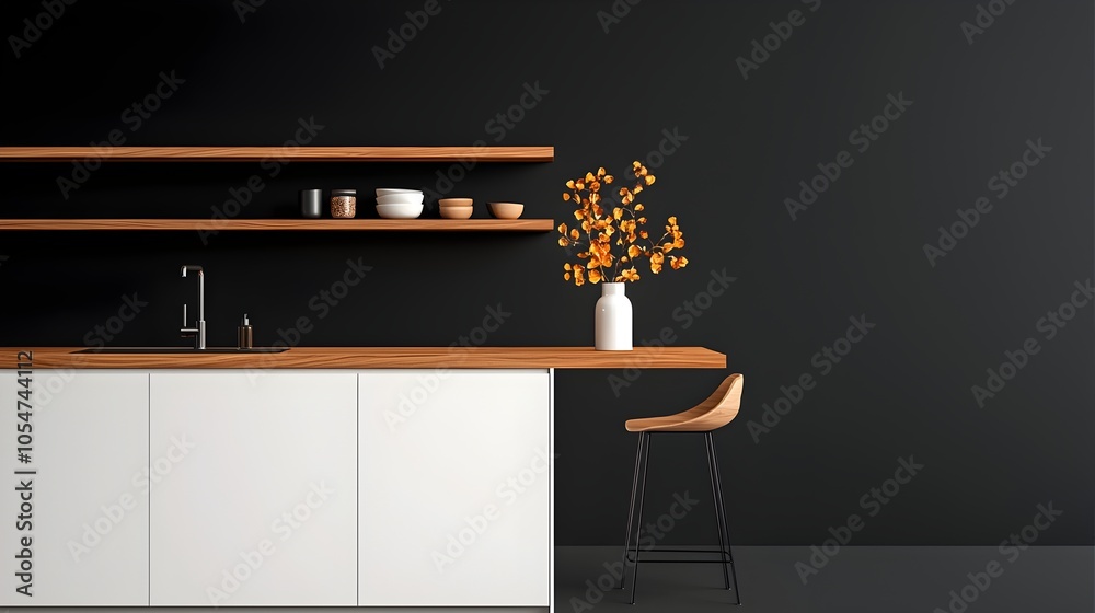 Aufkleber bright and modern kitchen featuring a bar counter stylish sink and shelves filled with essential coo