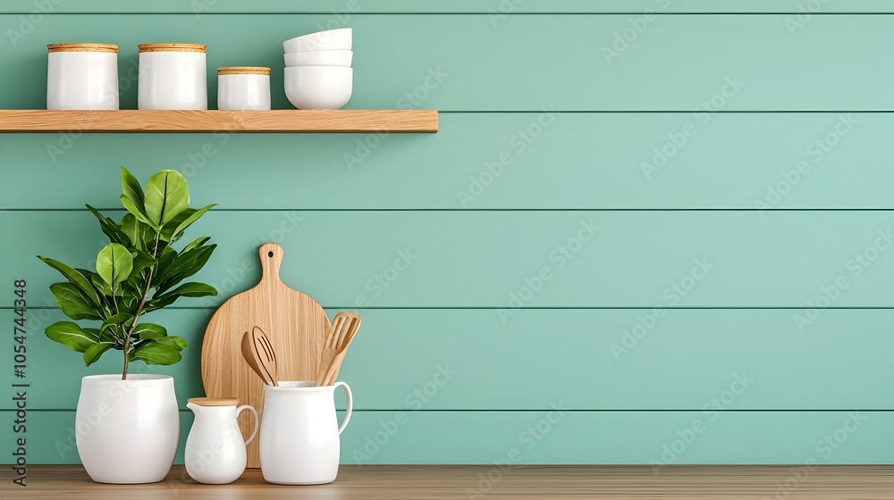 Poster beautifully designed light filled kitchen featuring a sleek bar counter neatly displayed kitchenware
