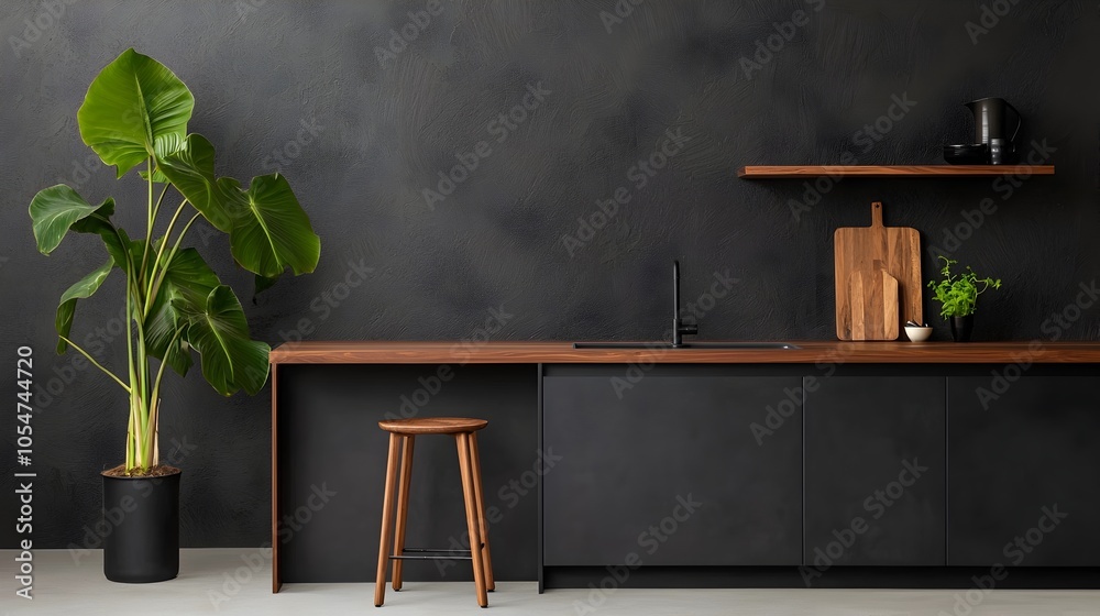 Aufkleber stylish and functional modern minimalist kitchen design with open shelves bar counter and sink showc