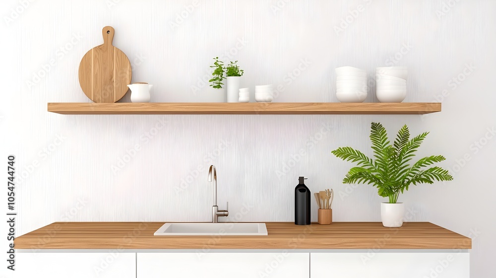 Aufkleber sleek and modern kitchen design with a functional bar counter clean sink and shelves with various ki