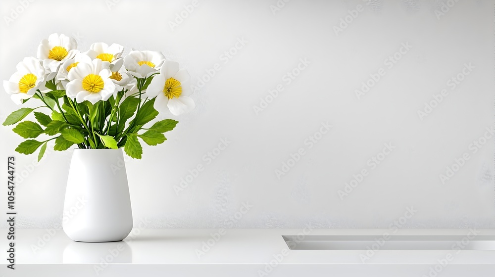 Poster bright and modern kitchen interior showcasing a sleek bar counter sink and neatly displayed kitchenw