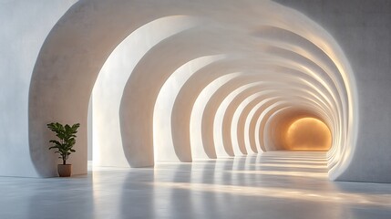 Fototapeta premium Abstract 3D minimalist render of curved arches and pathways,