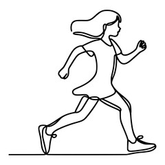 one line drawing kid girl running sport vector illustration template design