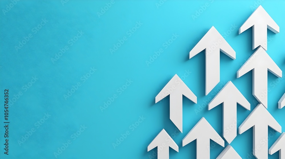 Aufkleber dynamic arrows pointing upwards against a vibrant blue background symbolizing the positive trends an