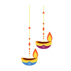 Colorful Diwali Lamps Illustration