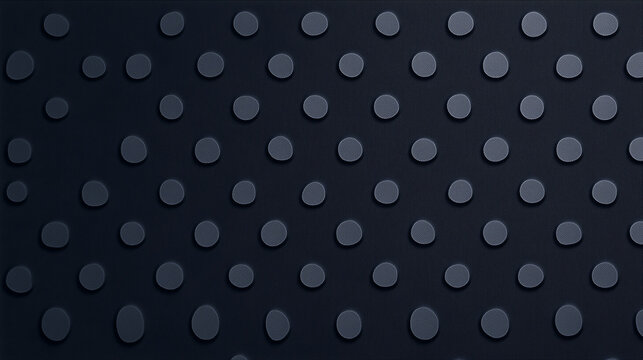Minimalist matte grey polka dots on a dark black background for a subtle, playful texture.