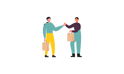 Couple of young man and woman with shopping bags illustration