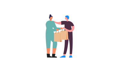 Couple of young man and woman with shopping bags illustration