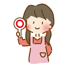 Obraz premium 丸を出しているゆるくて可愛い女性保育士