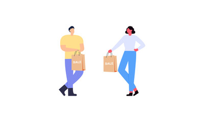 Couple of young man and woman with shopping bags illustration