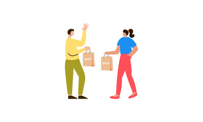 Couple of young man and woman with shopping bags illustration
