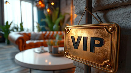 modern solid gold-plated sign featuring bold black letters spelling "VIP," symbolizing exclusivity, prestige, and luxury. The elegant design reflects sophistication and high status