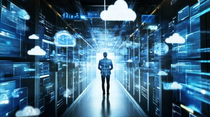 Modern Data Center with Cloud Technology Visualization
