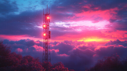 telecommunication towers rising against a clear blue sky, symbolizing connectivity and the rapid advancement of technology in our modern society