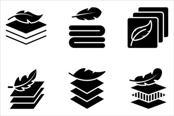 Fabric with feather filler icon set. high comfort structure, less weight, light or soft provides comfort skin on white background