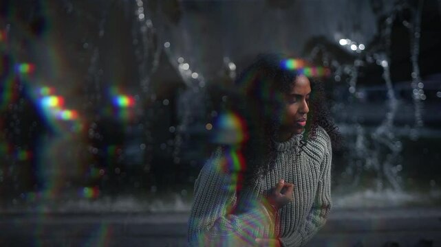 Dynamic Impulsive Dance Movement Captured Beautifully in a Mesmerizing Water Fountain Setting