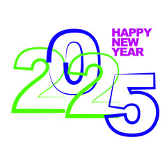 Happy New Year 2025 blue green purple connected vector eps illustration 