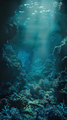 Fototapeta premium Immersive Abstract Ocean Art with Bioluminescent Greens and Organic Sea Textures