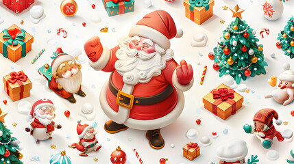 Obraz premium Santa Claus Christmas isometric Cartoon 3D