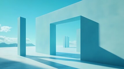 Obraz premium Techno futuristic blue geometric stage illustration poster background