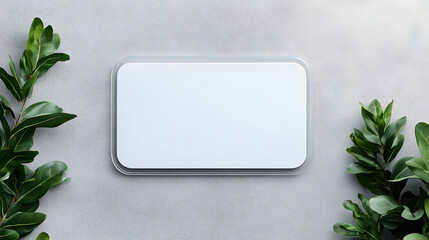 Elegant mockup of blank oval store signage design isolated on a textured background with greenery surrounding it for modern aesthetic appeal