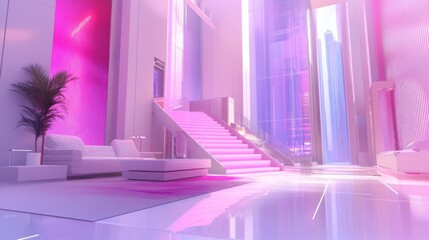Modern Futuristic Interior with Neon Lighting Effects