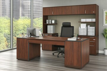 Modern Executive Office Desk with Wood Finish