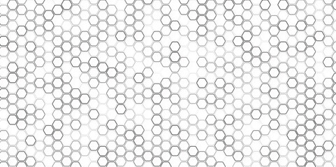 Abstract seamless pattern, white gray ceramic tiles floor.  Honeycomb wallpaper. Repeated white interlocking polygons tessellation on black background.  
