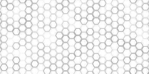 Abstract seamless pattern, white gray ceramic tiles floor. Mosaic background. Simple hexagon grid. Hexagonal cells. 

