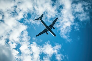 Fototapeta premium Airplane flying in the blue sky over the clouds