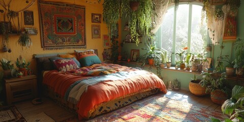 Bohemian Bedroom Decor with Plants and Natural Light