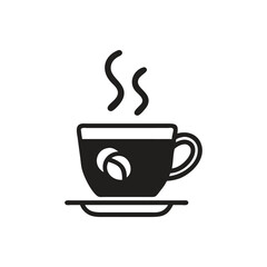 Coffee cup with steam and plate icon on white background