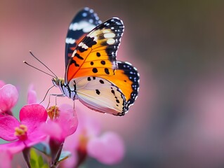 Obraz premium Vibrant Monarch Butterfly On Pink Wildflower In Natural Setting Captured In High Detail : Generative AI