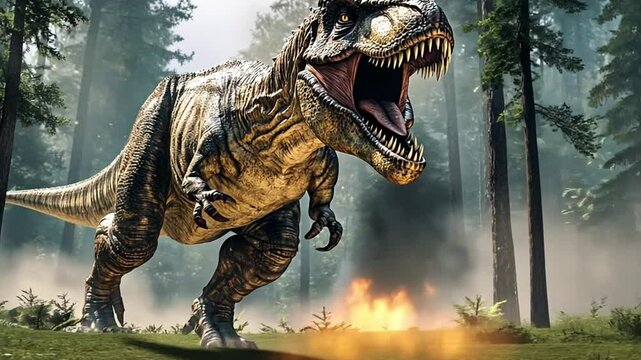 t rex dinosaur in the jungle, footage, 4k footage, videos, video clip, slow motion, video wallpaper, animation, 4k