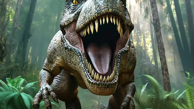 t rex dinosaur in the jungle, footage, 4k footage, videos, video clip, slow motion, video wallpaper, animation, 4k
